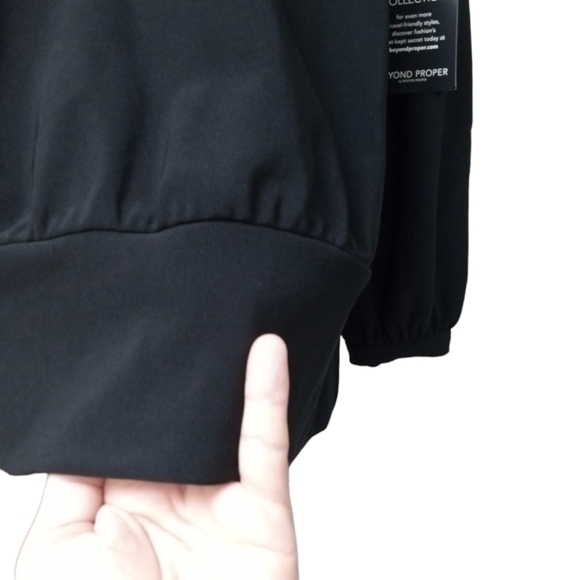Boston Proper Open Shoulder Elegant Classy Business Casual LS Solid Black Top S - Picture 4 of 10